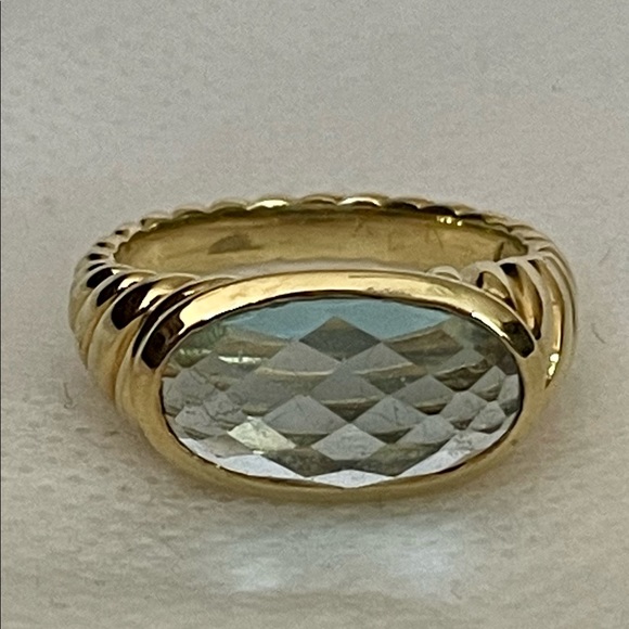 David Yurman Solid 18k Gold Blue Topaz Noblesse Ring - Size 7 - Picture 4 of 12